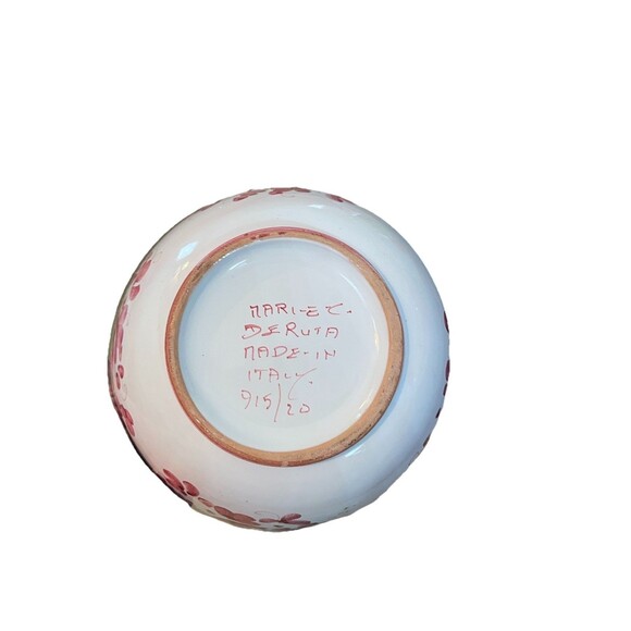 Deruta Italy Pottery Hand Painted Floral Bowl Artist Signed Pinkish Red Bird - Picture 3 of 6